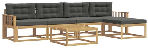 vidaXL Outdoor-Sofagarnitur 6 pcs Weiß und Anthrazit 79 x 79 x 37 cm, Patio-Lounge-Set, modernes Outdoor-Sofa, wetterfestes Gartenmöbel, Akazienholz