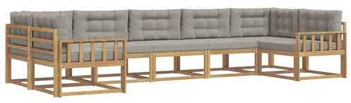 vidaXL Outdoor-Sofagarnitur mit Kissen 7 pcs Weiß und Hellgrau, Modernes Ecksofa-Set, stylische Gartenlounge, Möbel für Terrasse, wetterfest am Pool