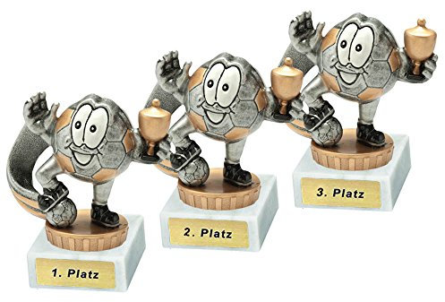 RaRu 3 Kinder-Fussball-Pokale mit Wunschgravur und Resin-Klebefiguren