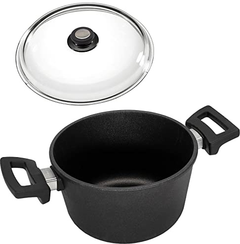 Eurolux Guss-Topf Ø 20 cm Induktion Set mit Deckel aus Glas - 3.0 Liter - kleiner induktiver Universal-Koch-Topf Aluguss mit Antihaft-Beschichtung - Made in Germany
