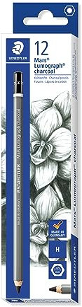 STAEDTLER Kohlestifte Mars Lumograph charcoal, Sechskantform, hoher Ruß- und Kohleanteil, Premium-Kohlestifte, Härtegrad H, 12 Stifte in Kartonfaltschachtel, 100C-H
