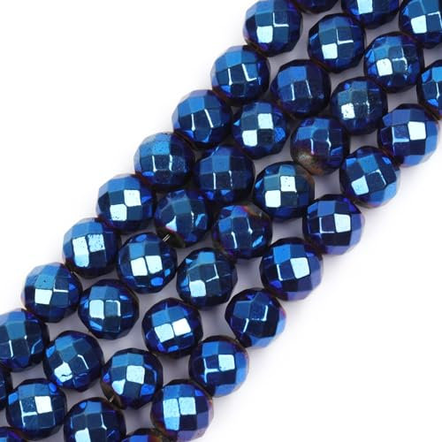 SHGbeads blaue metallisch beschichtete magnetische Hämatit-Edelsteine lose Perlen für Schmuckherstellung, facettierte runde 10 mm große Loch, 1,5 mm-2 mm 38,1 cm