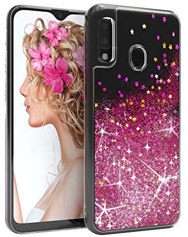 EAZY CASE Hülle kompatibel mit Samsung Galaxy A20e Schutzhülle mit Flüssig-Glitzer, Handyhülle, Schutzhülle, Back Cover mit Glitter Flüssigkeit, TPU/Silikon, Transparent/Durchsichtig, Pink