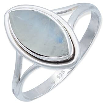 mantraroma Ring Silber 925 Damen Regenbogen Mondstein Edelstein weiß schlicht groß modern