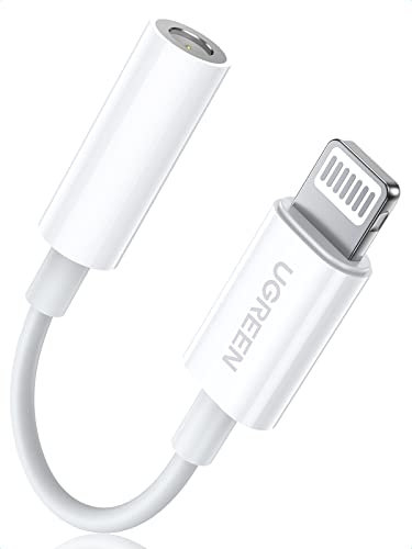 UGREEN Adaptador Auriculares MFi Certificado Lightning a Jack 3,5 mm, Blanco Conversor a Minijack Compatible con iPhone 14 Plus Pro MAX/ 13/ SE 2022/11/ XS/X, iPad