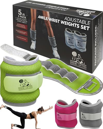 Nordic Lifting Beingewichte/Gewichte für Handgelenke mit vollständig verstellbarem Klettverschluss - Für Ausdauertraining, Physiotherapie und mehr (1 Paar à 5 pfund - grün)