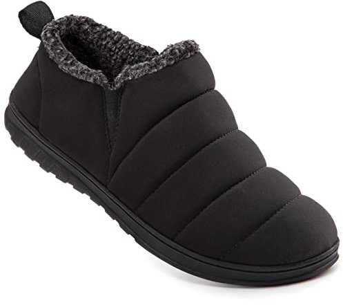 VeraCosy Men's Warm Quilted Memory Foam Ankle Mule Slippers Cosy Indoor Outdoor House Shoes with Elastic Gores Black, 10 UK