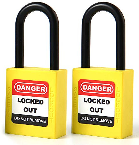 POFET 2 cerraduras de bloqueo y etiquetado de 38 mm / 1,5 pulgadas, candado de seguridad con grillete de nailon, plástico amarillo