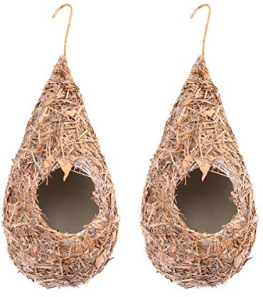 ULTECHNOVO Vogelnest Handgemachtes Weben Hängendes Nest Vogelkäfige Künstlicher Wohnplatz Anhänger Schlafnest Vögel Liefert für Käfige Gartenhaus 2Pcs