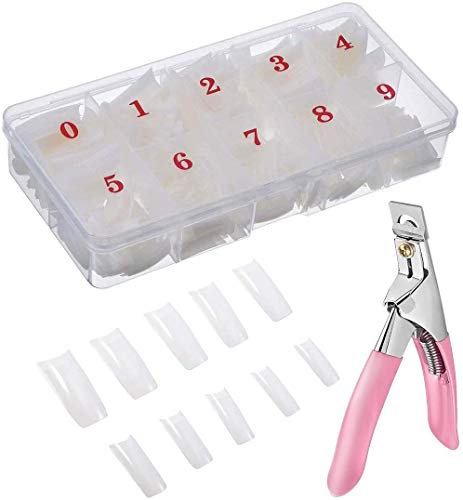 Cris nails 500 uñas postizas, 10 tamaños de tips natural translúcido francé, uña falsa artificial de acrílico puntas con Caja y cortauñas