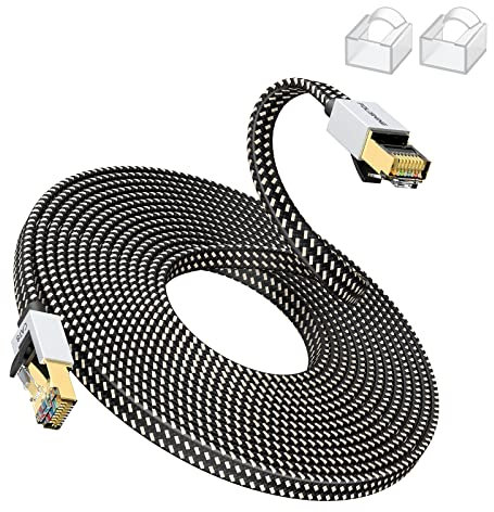 Folishine Ethernet Cable 30m, Cat 8 High Speed Flat Gigabit RJ45 Lan Network Cable, 40Gbps 2000Mhz Internet Patch Cord for Switch, Router, Modem, Patch Panel, PC