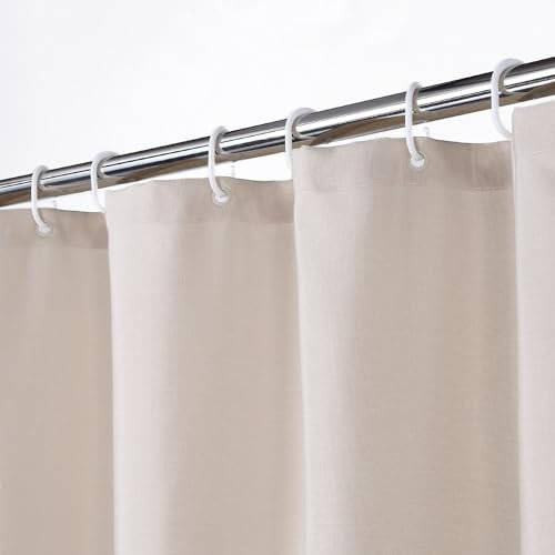 Hotel Luxus Flachs Leinen wie 240GSM Schwerer Stoff Duschvorhang mit Haken waschbar,Elfenbein,150x180 cm
