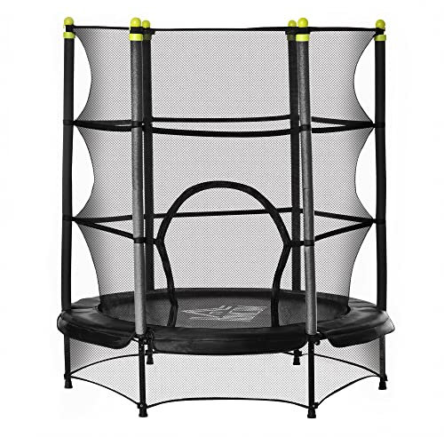 HOMCOM Trampolin für Kinder Ø140 cm Fitness-Trampolin mit Sicherheitsnetz Randabdeckung Gummiseil gepolstert Indoor Outdoor Springen Gartentrampolin Stahl Schwarz bis 45 kg