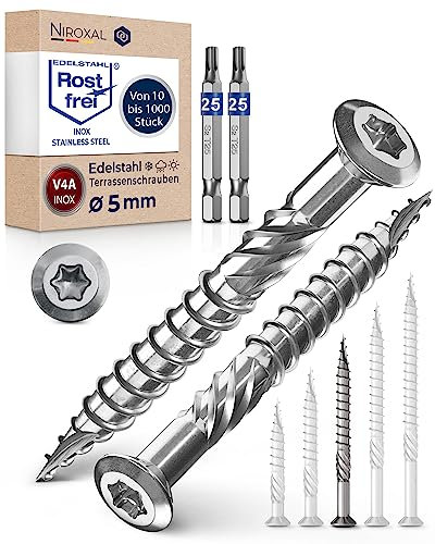 Terrassenschrauben 5x60 Edelstahl A4 Linsenkopfschrauben Torx Schrauben 5mm stark 500 Stück Holzschrauben Torx 60mm lang Edelstahlschrauben Holz inkl. 2x Torx Bits