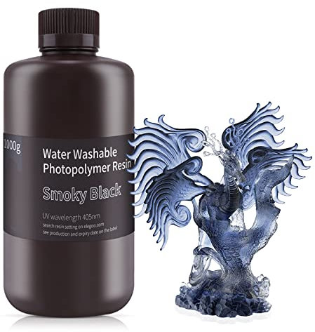 ELEGOO 405nm Wasser Waschbares Resin, 3D Drucker Rapid Resin für LCD UV Härtung Photopolymer 3D Drucker 1000g Smoky Schwarz