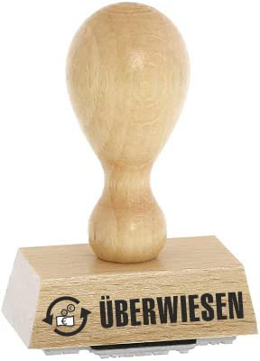 Office-Stempel/Lagertext – ÜBERWIESEN - von Kaufhaus2010 Buchenholzstempel – Lagertextstempel zur Kennzeichnung von Dokumenten 4 cm lang