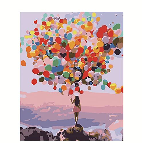 Malen Nach Zahlen Erwachsene Buntes Ballon-Mädchen DIY Handgemalt Ölgemälde Leinwand Kits für Erwachsene Kinder mit Pinseln Acrylpigment Zeichnung Malerei Art für Haus Wand Decor 50x65cm Mit Rahmen