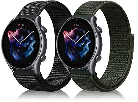Niboow 22mm Armband für Amazfit Bip 5/GTR 4/GTR 3 Pro/GTR 3/GTR 2 eSIM/GTR 2e/GTR 47mm, Nylon Atmungsaktiv Armbänder Uhrenarmband für Amazfit Cheetah/Cheetah Pro/Stratos 3/Stratos 2s-Schwarz+Grün