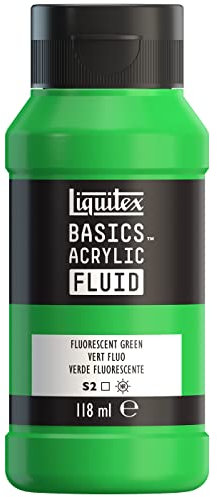 Liquitex Basics Fluid - Pintura acrílica de consistencia fluida, secado rápido, resistente a la luz, impermeable, acabado satinado permanente, bote 118 ml, verde fluorescente