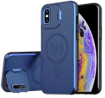 S. Dawezo Magnetische Hülle für iPhone XS Max mit Magsafe, integrierter Kamera Ringständer Handyhülle, Stoßfest Panzerhülle Militär Robust Duty Standfunktion Handyhülle für iPhone XS Max -Blau