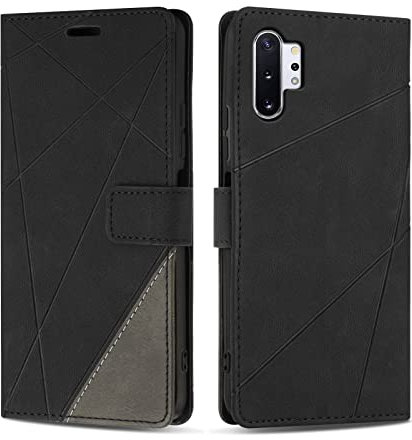 SONWO Hülle für Galaxy Note 10 Plus, Premium PU Leder Handyhülle Flip Case Wallet Silikon Schutzhülle Klapphülle für Galaxy Note 10 Plus, Schwarz