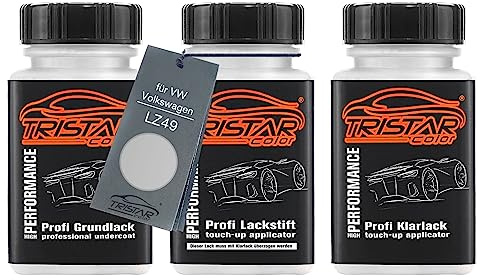TRISTARcolor Autolack Lackstifte für VW LZ49 High Gloss Felgen Metallic +1K | für VW / Volkswagen, Set aus Grundlack + Basislack + Klarlack, Lackfläschchen mit Pinsel, je 50ml