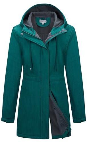 Outdoor Ventures Veste de pluie Softshell pour femme, manteau de pluie fonctionnel, coupe-vent, imperméable, respirante, veste d'extérieur avec capuche pour le printemps, l'automne, l'hiver, Plaid