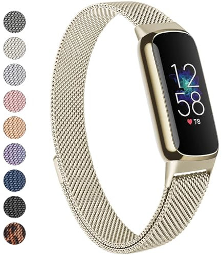 Meliya Metallband, kompatibel mit Fitbit Luxe Bändern, für Damen und Herren, Edelstahl-Mesh-Schlaufe, verstellbares Armband, Ersatzband für Fitbit Luxe Fitness-Tracker (Champagner-Gold)