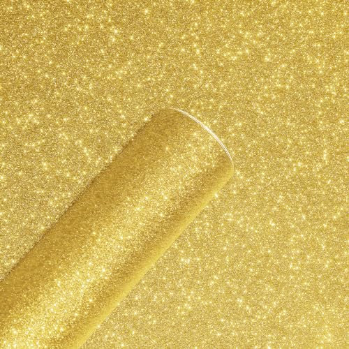 Yullpaper Glitter Wallpaper Peel and Stick Gold Wallpaper for Living Room Glitter Sticky Back Plastic Roll Vinyl Wrap for Furniture Gold Luxury Bedroom Wall Paper Vinyl Cabinet Cover 40cm X 200cm