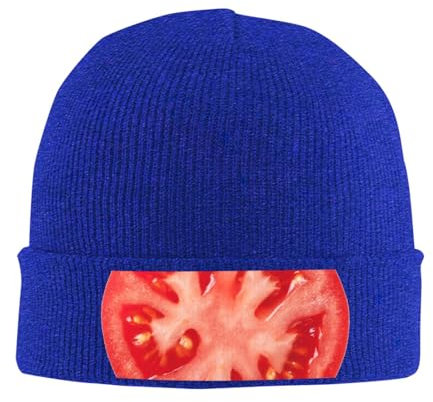 ESASAM Tomato Slice Strickmütze – Acryl-Strickmütze mit gerippter Textur – gemütliche Winter-Kopfbedeckung, Strickmütze, warme Mütze, isolierte Mütze, Outdoor-Kopfbedeckung, Slouchy Beanie, blau,