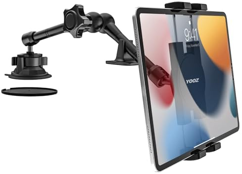 YOOZ Tablet-Halterung für Armaturenbrett-Windschutzscheibe, robuste Saugnapf-Tablet-Halterung mit Metallarm für 4-12,9 Zoll Tablets und Handys, iPad Pro/Air/Mini, Galaxy, Lenovo, iPhone usw