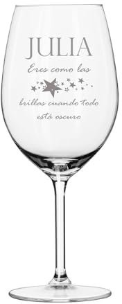 Curia Grabador Copa de Vino Personalizada - Copa de Cristal Grabada para Vino con el Nombre o Texto que quieras - Copa cristal (1, Estrella)