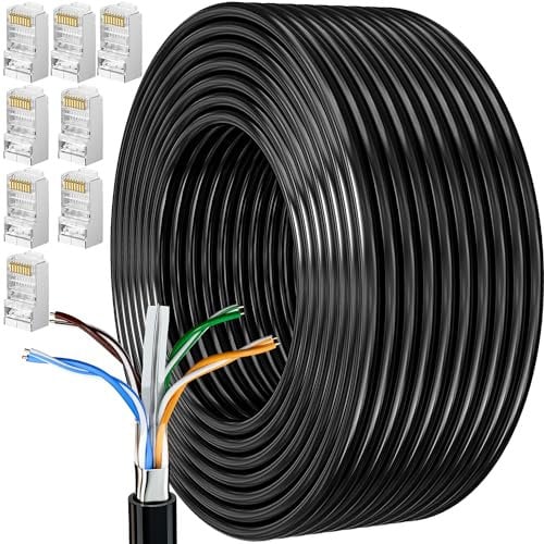 Cable Ethernet 40 Metros, Cat 6 Cable de Red FTP Blindado Cable a Granel Rj45 Network Cable Negro Cable Internet Alta Velocidad Cable Lan 250MHz Cabo de Rede para Enrutador Módem
