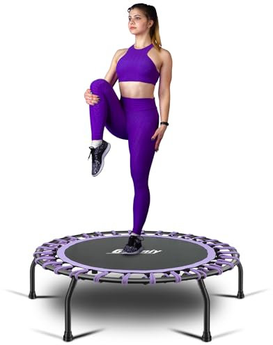 Gielmiy Fitness-Trampolin Ø ca 101cm,mit verstellbarem Lenker Fitness Rebounder für Indoor-Fitness, Bungee-Seil-Design-System, Die Beste Wahl für Aerobic-Training, Nutzergewicht bis 150kg