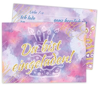 Limonia 12x Einladungskarten zum Geburtstag - Geburtstagseinladung Aquarell Torte Stylishe Einladung zum Party Kindergeburtstag für Jungs und Mädchen Kinder und Erwachsene Unisex