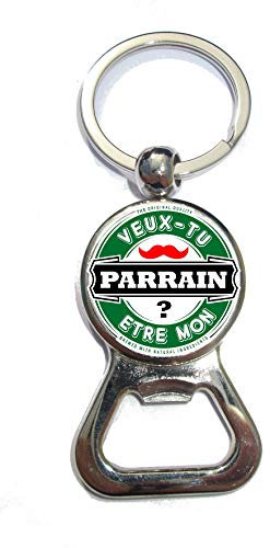 Porte clé décapsuleur personnalisé pour demander 'Veux-tu être mon parrain?' - idée cadeau original de baptême, annonce, demande, marraine,
