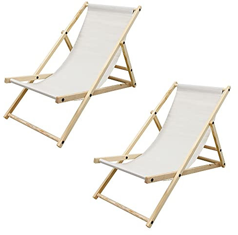 ECD Germany 2er Set Liegestuhl klappbar aus Holz, 3 Liegepositionen, Beige, bis 120kg, Gartenliege Sonnenliege Relaxliege Strandliege Liege Strandstuhl Klappstuhl, für den Garten, Terrasse und Balkon