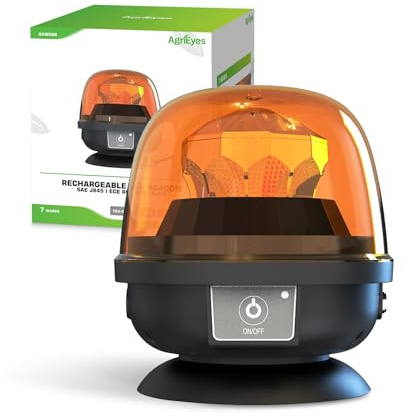 Agrieyes Feu Rotatif Magnétique sur Batterie, Classe I, Feu Avertisseur Rotatif Portable 12-24V, Feux Clignotants Ambrés Rechargeables Stroboscopiques pour Véhicules, Remorques, Camions
