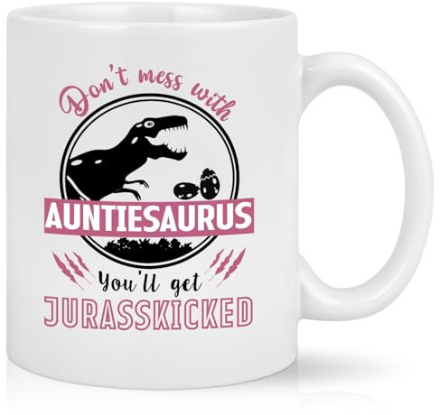 Joymaking Auntie Gifts from Niece Nephew Coffee Mug Gifts for Auntie Birthday Christmas, Auntiesaurus Mug Best Auntie Gifts for Christmas Mothers Day, Funny Gift for Auntie White 11Oz