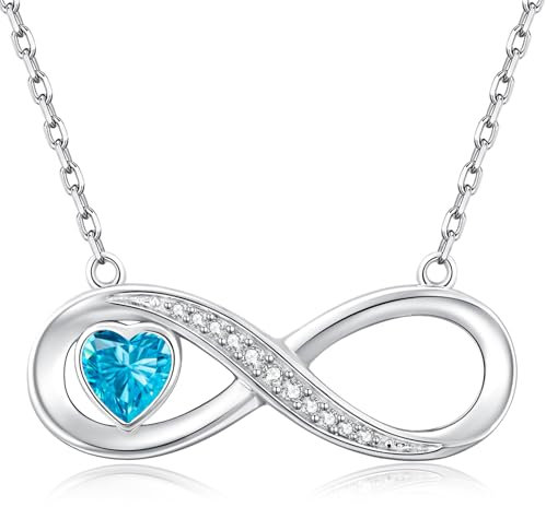 LOUISA SECRET Kette Damen mit Infinity Herz Halskette Geburtsstein Anhänger, 925 Silber Halskette für Frauen, Geburtstag Valentinstag Weihnachten Muttertag Schmuck Geschenke für Frauen Freundin Sie