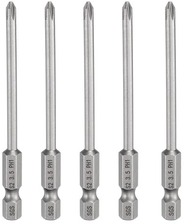 sourcing map 5pcs #1 Phillips Screwdriver Bit PH1 1/4 Hex Shank 3.15 (80mm) Long Magnetic S2 Steel Industrial Grade Screw Driver Bit Cross Head Electric Drill Bits 0.138 (3.5mm) Rod