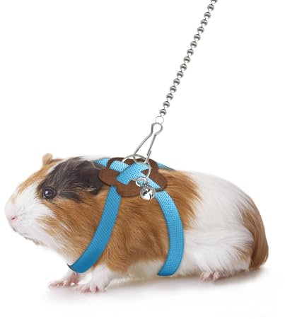CQJ 2er-Pack Verstellbares Geschirr mit Leine für Hamster, Frettchen, Junge Kaninchen, Ratten und Mäuse – mit Glöckchen (Blau)