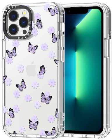 MOSNOVO Case for iPhone 13 Pro Max, [Buffertech 6.6ft Military-Grade Drop Protection] [Anti Peel Off Tech] Clear TPU Bumper Phone Case Cover Design - Lilac Butterfly