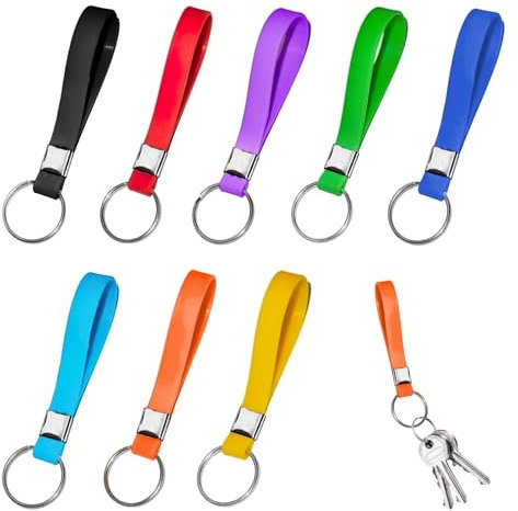 8 Pcs Key Ring Loops Fob, Multi pack of Key Fobs Lanyard Wristlet Keychain Key Rings with Tags Heavy Duty Identification Silicone Key Ring Loops for Car Keys Phone Bag Wallet Women Men