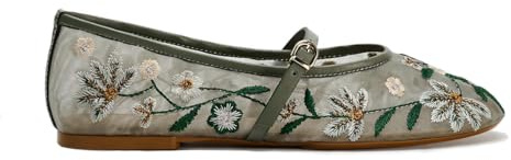 BAISOILIHA Women's Mesh Flat Mary Janes Embroidered Floral Buckled Strap Flats Casual Comfortable Round Toe Ballerina Shoes