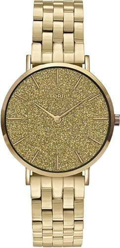 TORII Damenuhr Gold Edelstahl - rund Quarz G34GB.1G Edelstahlarmband Strichindizes wasserdicht 50 m