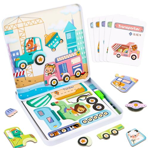 Magnetische Puzzle für Kinder, Magnetspiel Box Verkehr Kinderpuzzle ab 3 Jahre, Deal für Zuhause und als Reisespiel, Magnet Spielzeug Kinder Geburtstags Geschenke