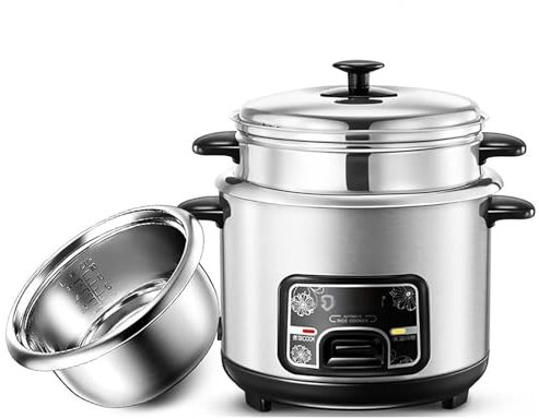 MGHRUE Olla Arrocera Y Vaporera con Función De Calentamiento (2/3/4/5L) Revestimiento De Acero Inoxidable 304, con Espátula Y Vaso Medidor, para 1-7 Personas,2L