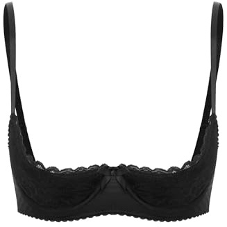 Raenseen Womens Open Chest Bra Adjustable Spaghetti Straps Underwire Lace Push Up Balconette Bras