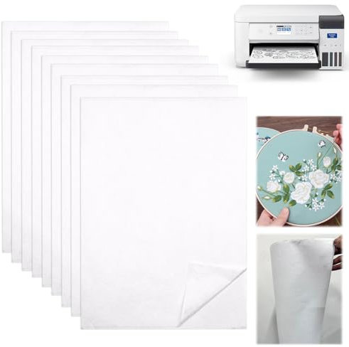 BORISCA 9 Pezzi A4 (29.7x21cm) Ricamo in Tessuto Non Tessuto Solubile in Acqua, Stampabile Solubile in Acqua per Ricamo Stabilizzatore, Feuilles Papier Broderie Soluble per Il Ricamo a Mano DIY